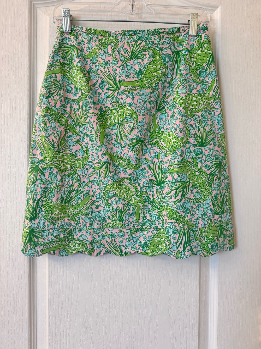 Lilly Pulitzer White Label See Ya Later Alligator Scalloped Hem Skirt Size 4